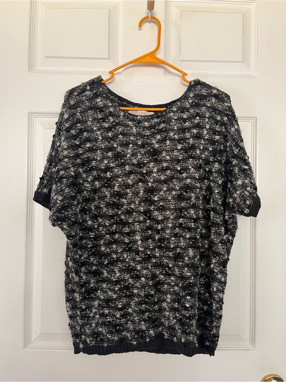 LOFT Black and White Short Sleeve Knit Sweater